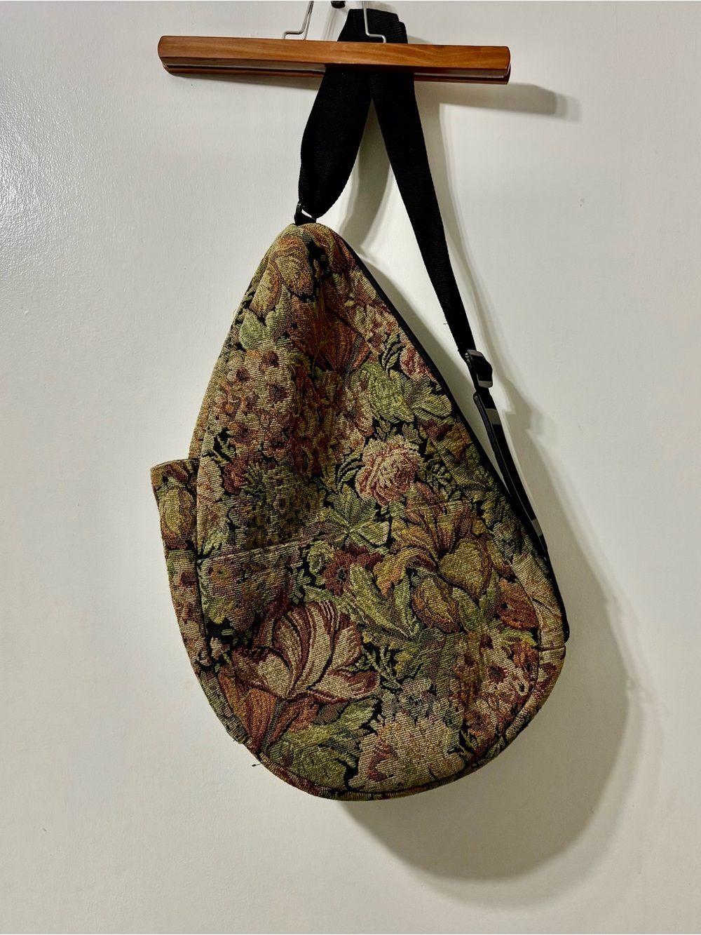 Floral Tapestry Crossbody Sling Bag - Olive & Rust